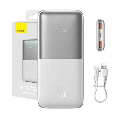 Powerbank Baseus Bipow Pro 10000mAh 20W branco com cabo USB Tipo A - USB Tipo C 3A 0.3m (PPBD040202)