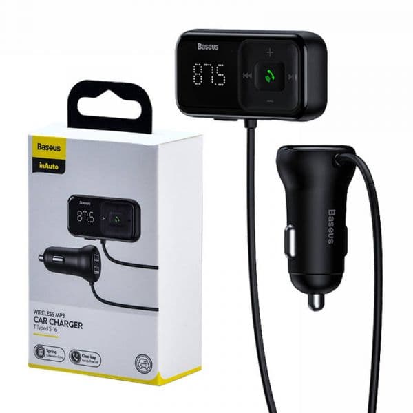 Baseus Transmissor FM Veicular S-16 Bluetooth MP3 Carregador Preto
