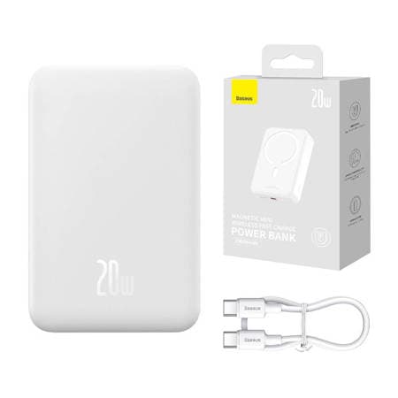 Powerbank Baseus Magnético Mini 20000 mAh 20W - branco + cabo USB-C / USB-C