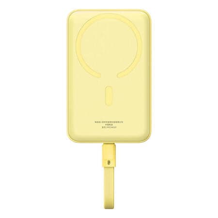 Powerbank Baseus Magnético Mini MagSafe 10000mAh 30W com cabo USB-C embutido - amarelo + cabo Baseus Simple Series USB-C para USB-C 60W 0.3m