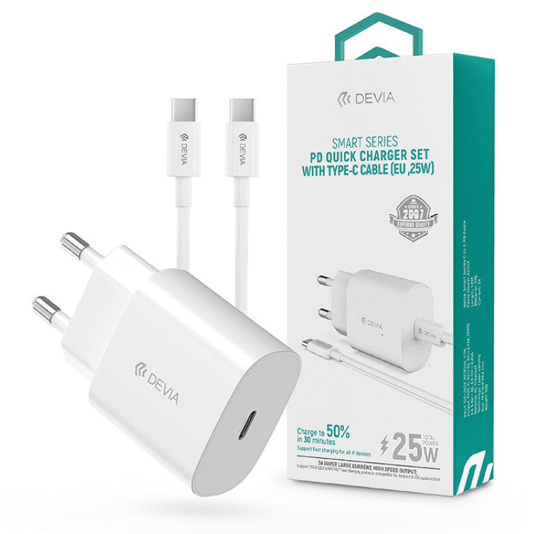NÚCLEO DEVIA RLC-383 TYPE C 25W + CABO TYPE C - TYPE C 1.2M - Tuga Mobile