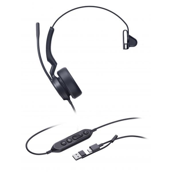 Yealink UH44 Mono Auscultadores com Fios, USB-C/A, Fita de Cabeça, Preto, com Luz de Ocupado