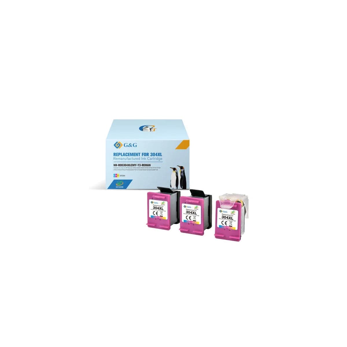 G&G HP 304XL Pacote colorido de 3 carcaros de tinta remanufaturados – Eco Saver – Nível de tinta de amostra – Substitua N9K07AE/N9K05AE