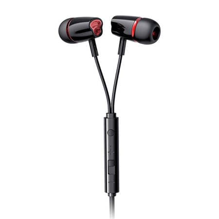 Fones de ouvido intra-auriculares Joyroom com mini jack de 3,5 mm, controle remoto e microfone na cor preta (JR-EL114)