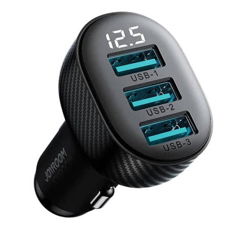 Carregador de carro Joyroom JR-CCD03 3.4A com display 3x USB-A - preto