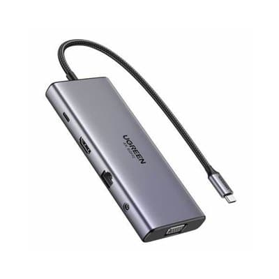 Ugreen UG45520 Hub USB-C 11-em-1 HDMI+VGA+USB-C+USB-A SD/TF/RJ45 3.5 PD/4K60HZ Preto/Cinzento