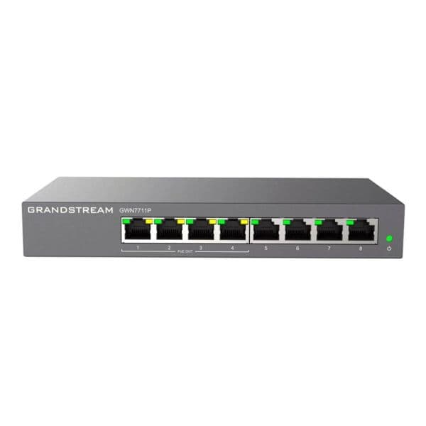 Grandstream Switch GWN7711P Capa 2, 8x GbE RJ45, 4x PoE/PoE+ o +24VDC Pasivo