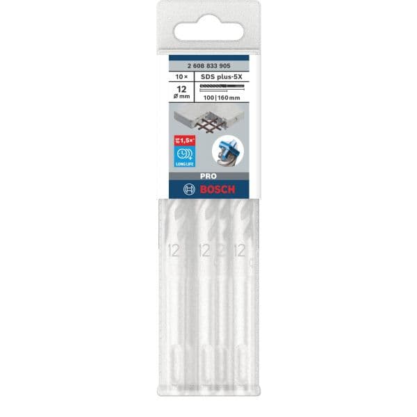 Bosch Broca PRO SDS plus-5X para Parede, 12 x 100 x 160mm, 10 Unidades