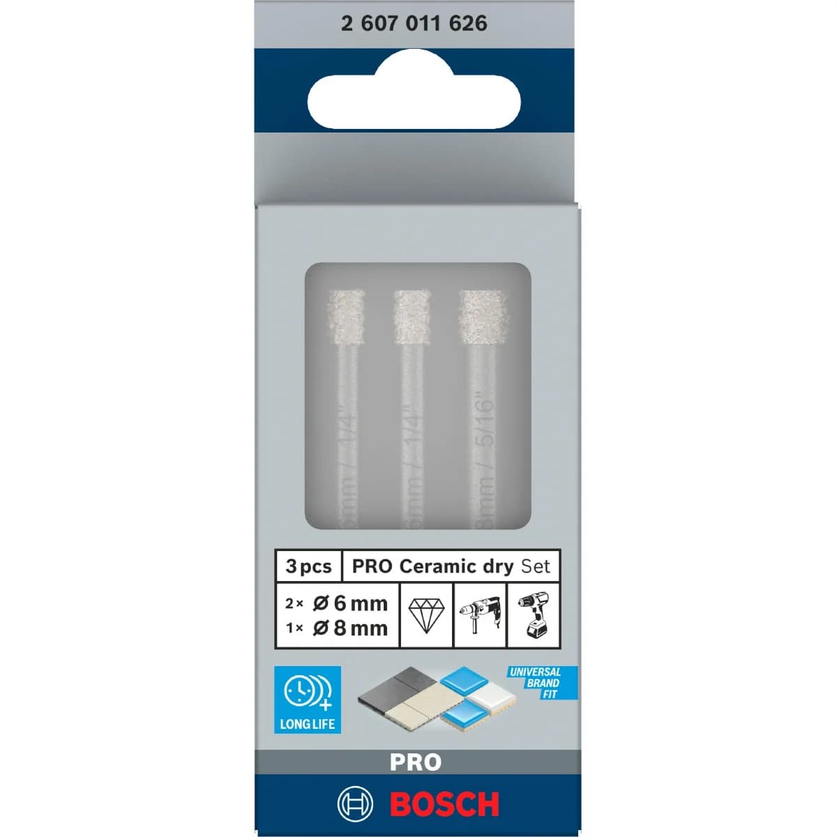 Conjunto de Broca PRO Ceramic dry, 6 x 66, 6 x 66, 8 x 66 mm, 3 peças refª 2607011626 BOSCH - 2607011626 - Ferramentaspro.pt