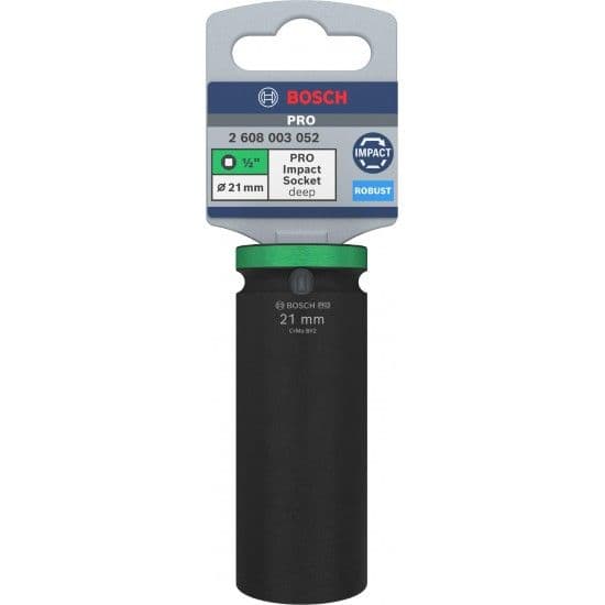 Pontas de aparafusar e chaves de caixa PRO Impact Socket, 1/2", 21 mm, profundas refª 2608003052 BOSCH