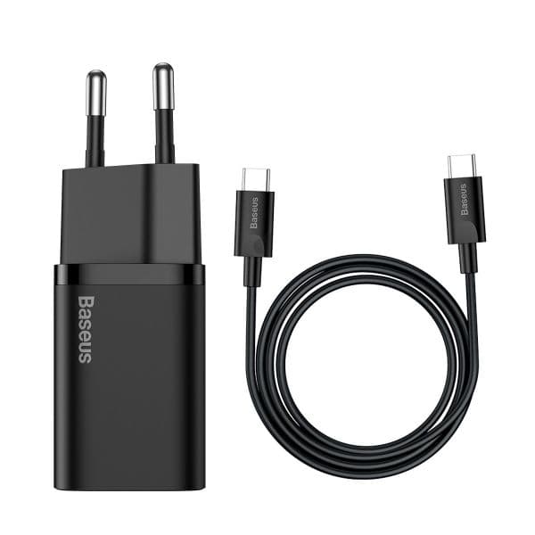 BASEUS Carregador Quick Charge 25W Preto Type C com cabo