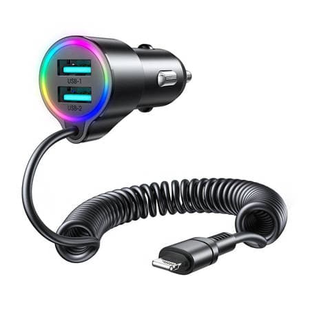 Carregador de carro rápido Joyroom 3 em 1 com cabo Lightning de 1,5m 17W preto (JR-CL25)