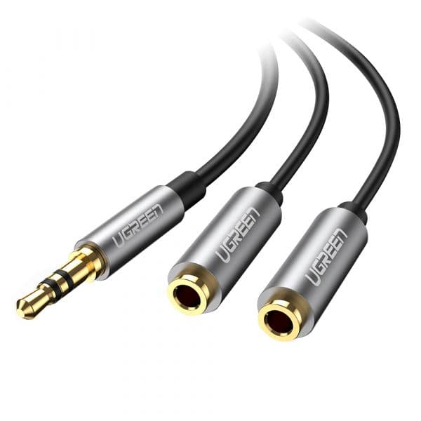 Ugreen Cabo Audio Splitter AV141 1x3.5mm Macho para 2xFêmea Alumínio Preto - 30619