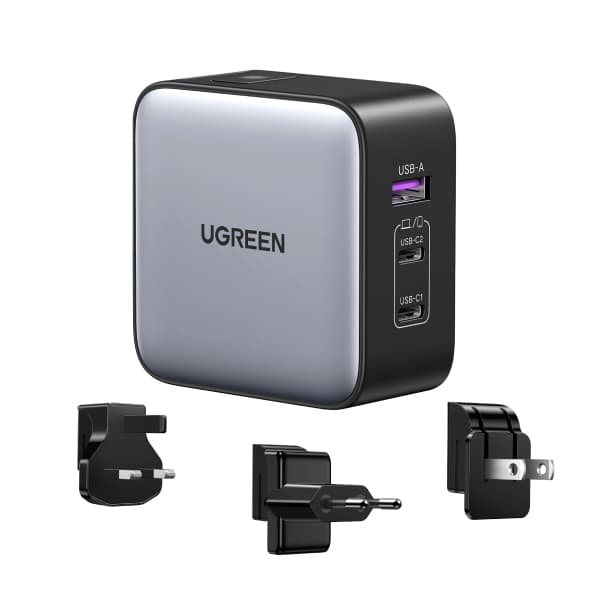 Ugreen CD296 65W GaN USB-A + 2xUSB-C Carregador de Viagem Rápido Cinzento