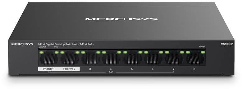 Mercusys Switch de Rede 8 Portas Gigabit 7xPoE+ - MS108GP - MS108GP