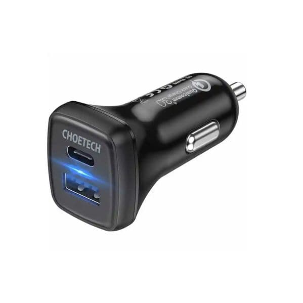 Choetech Carregador de carro USB-A e USB-C 18W 3.0A TC0005101 Preto