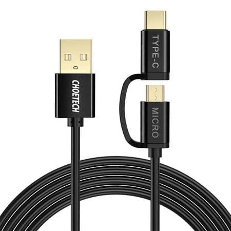 CABO USB 2 EM 1 CHOETECH USB-C MICRO USB, (PRETO)