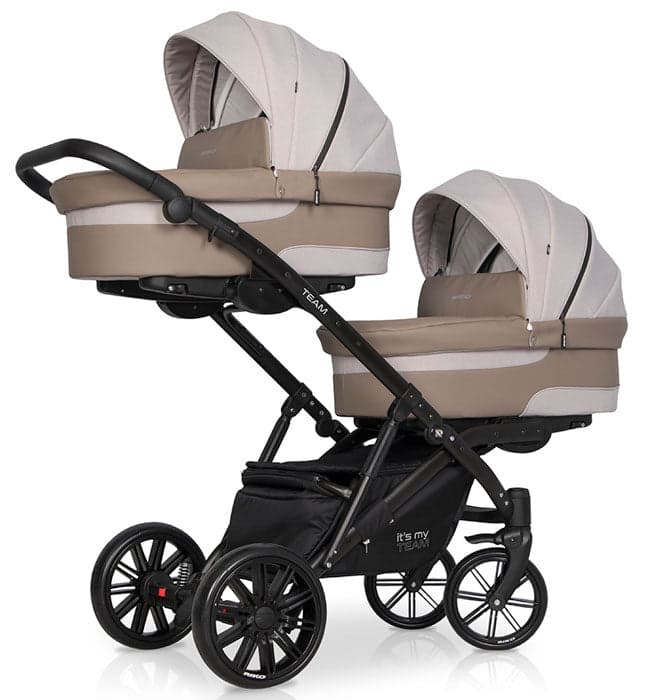 Carrinho de gémeos (2 assentos + 2 alcofas) + Kite 0+ Isofix Ready Riko TEAM Cappucino