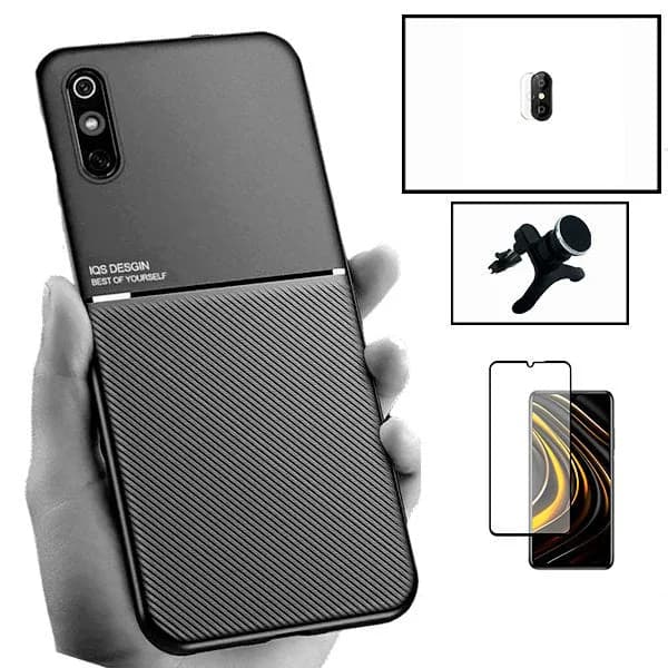 Kit Capa Magnetic Lux + 5D Full Cover + Película de Câmara + Suporte Magnético de Carro Reforçado para Xiaomi Redmi 9A Sport
