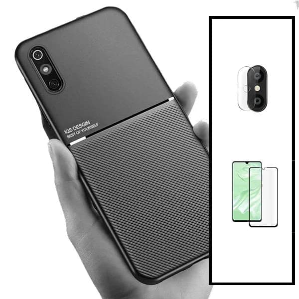 Kit Capa Magnetic Lux + 5D Full Cover + Película de Câmara Traseira para Xiaomi Redmi 9A Sport