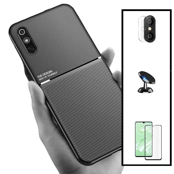 Kit Capa Magnetic Lux + 5D Full Cover + Película de Câmara Traseira + Suporte Magnético de Carro para Xiaomi Redmi 9A Sport