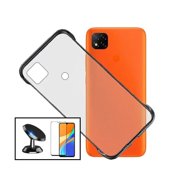 Kit Vidro Premium Full Cover + Capa Invisible Bumper + Suporte Magnético de Carro para Xiaomi Redmi 9 Activ