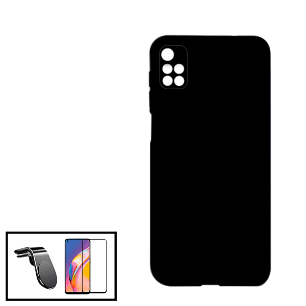 Kit Vidro Premium Full Cover + Capa Silicone Líquido + Suporte Magnético L Safe Driving Carro para Xiaomi Redmi 10 - Preto