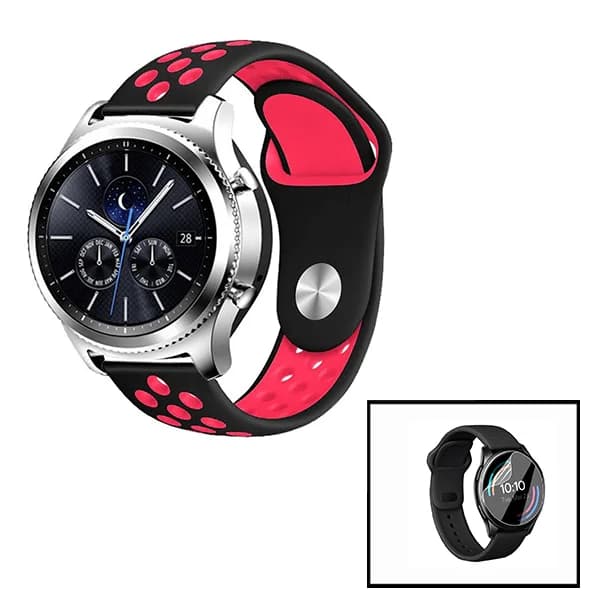 Kit Bracelete SportyStyle + Película de Hydrogel para Amazfit GTR 3 Pro - 47mm - Preto / Vermelho