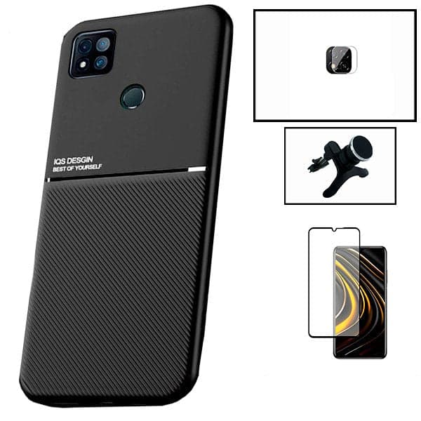 Kit Capa Magnetic Lux + 5D Full Cover + Película de Câmara + Suporte Magnético de Carro Reforçado para Xiaomi Poco C31