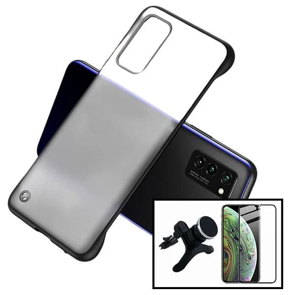 Kit Vidro Premium Full Cover + Capa Invisible Bumper + Suporte Magnético de Carro Reforçado para Xiaomi Redmi Note 10 Lite