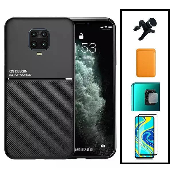 Kit Capa Magnetic Lux + Magnetic Wallet Laranja + 5D Full Cover + Película de Câmara Traseira + Suporte Magnético de Carro Reforçado para Xiaomi Redmi Note 10 Lite