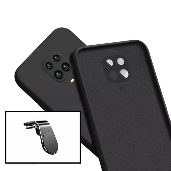 Kit Suporte Magnético L Safe Driving Carro + Capa Silicone Líquido para Xiaomi Redmi Note 10 Lite - Preto