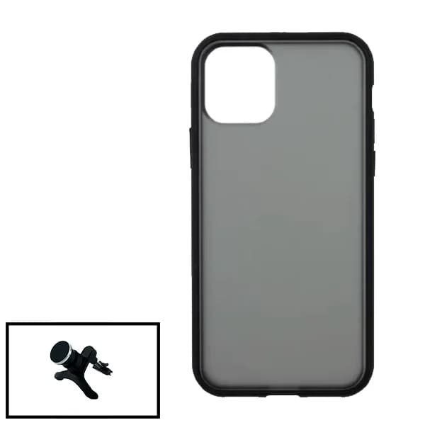 Kit Capa Anti Choque Protection Fumê + Suporte Magnético Reforçado de Carro para Apple iPhone 13 - Preto