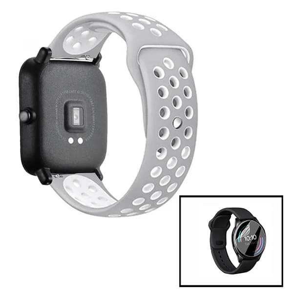 Kit Bracelete SportyStyle + Película de Hydrogel para Huawei Watch GT 3 46mm - Cinza / Branco