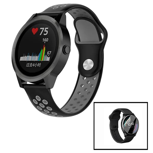 Kit Bracelete SportyStyle + Película de Hydrogel para Huawei Watch GT 3 46mm - Preto / Cinza