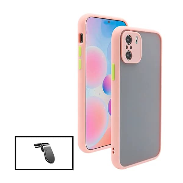 Kit Capa Anti Choque Camera Protection + Suporte Magnético L Safe Driving Carro para Xiaomi Poco F3 - Rosa