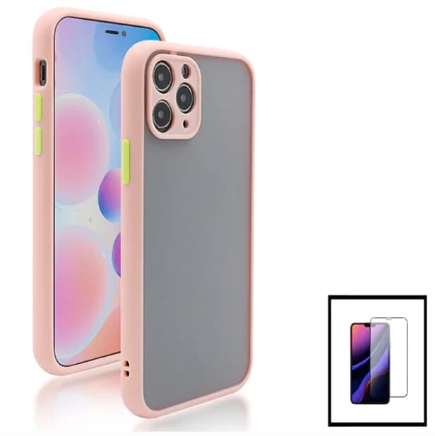Kit Capa Anti Choque Camera Protection + Película 5D Full Cover para Apple iPhone 13 - Rosa