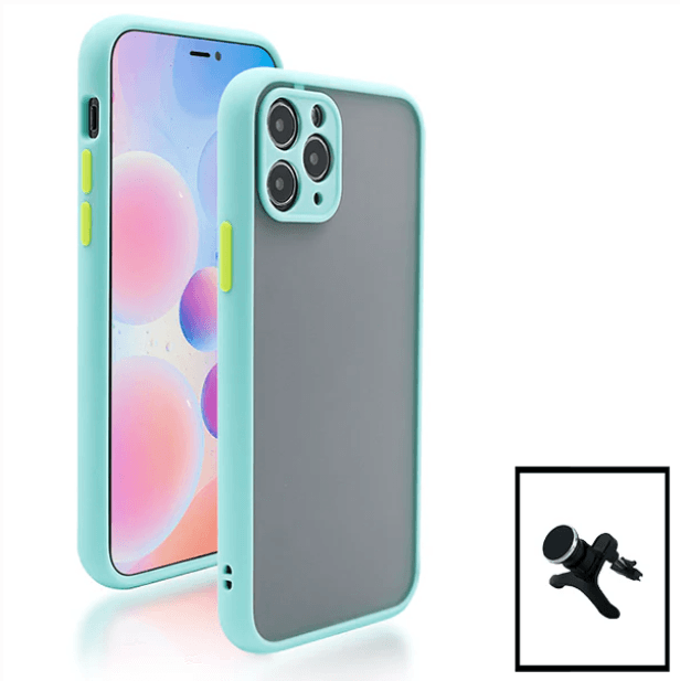 Kit Capa Anti Choque Camera Protection + Suporte Magnético Reforçado de Carro para Apple iPhone 13 - Azul Claro