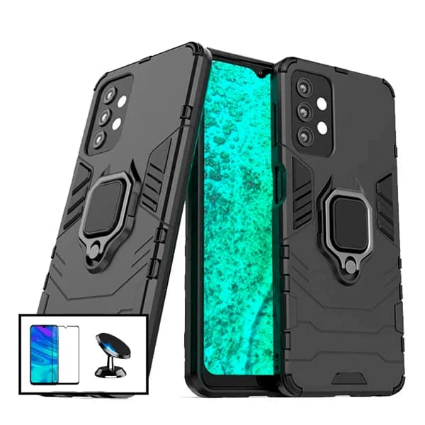 Kit Película de Vidro Temperado 5D Full Cover + Capa 3X1 Military Defender + Suporte Magnético de Carro para Samsung Galaxy A52