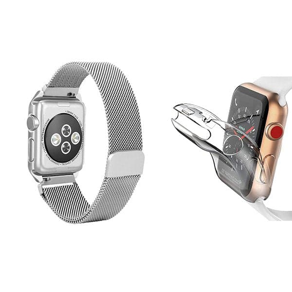 Kit Bracelete Milanese Loop Fecho Magnético + Capa 360° Impact Protection para Apple Watch Series 7 - 41mm - Preto