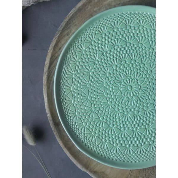 Ceramor Cerâmica Prato de Bolo Croché Verde Água