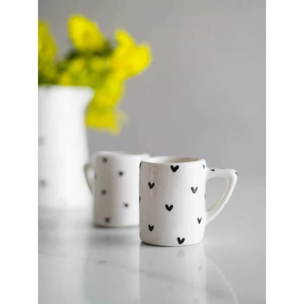 Ceramor Cerâmica Conjunto 2 Chávenas de Café Corações Pretos 65ml