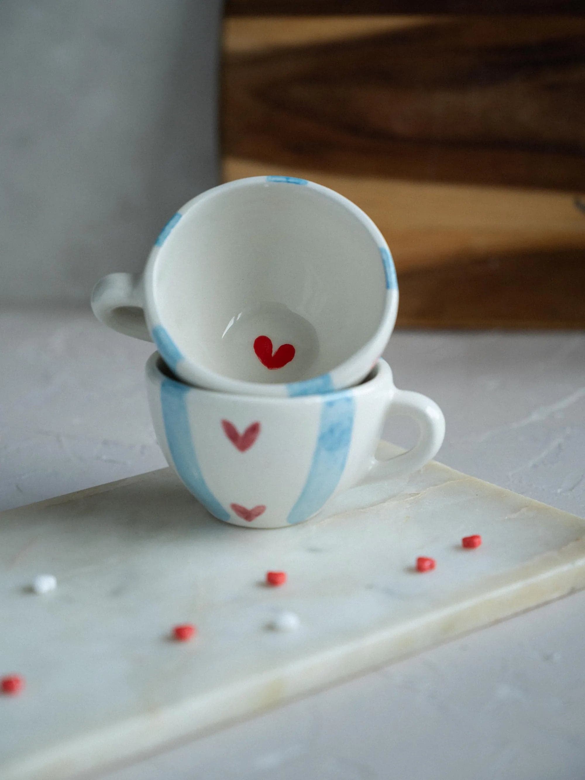 Conjunto 2 chávenas de café Amor às Riscas