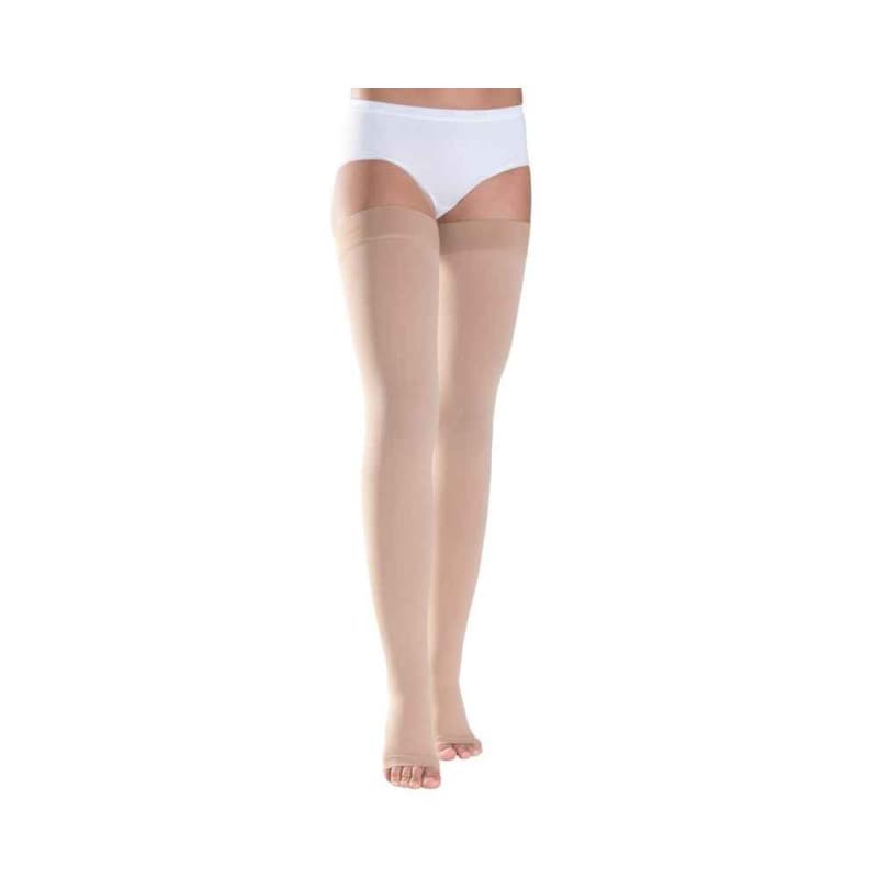Meia elastica até araiz da coxa c/silicone algodao (M, PE ABERTO, NORMAL)