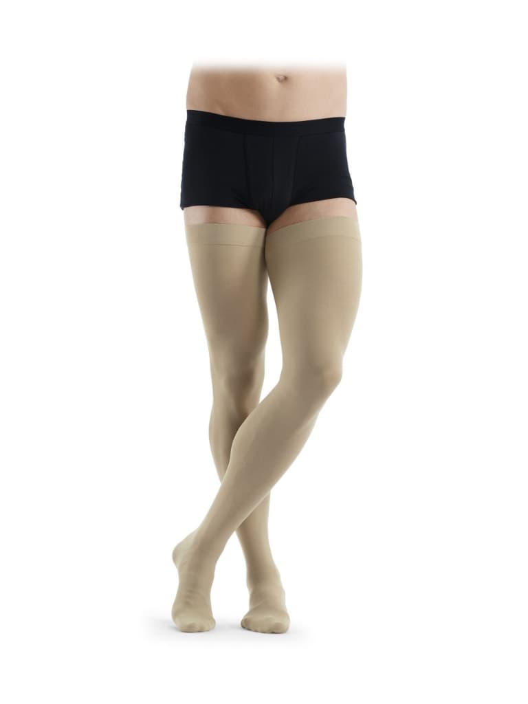 Meia elastica até araiz da coxa c/silicone algodao (M, PE FECHADA, NORMAL)