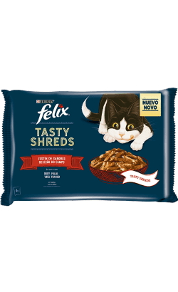 Felix Tasty Shreds Seleção do Campo Vaca e Frango 4x80gr Ração Húmida para Gato - Campet