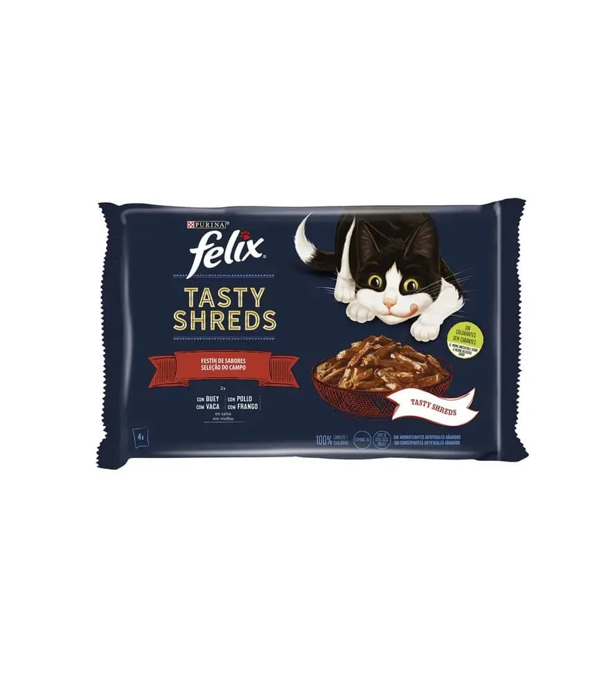 Felix Tasty Shreds Seleção do Campo Vaca e Frango 4x80gr Ração Húmida para Gato - Campet