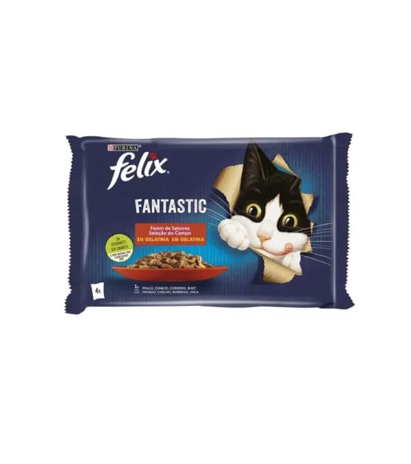 Ração Húmida Purina Felix Fantastic Seleção do Campo Gelatina 4x 85g