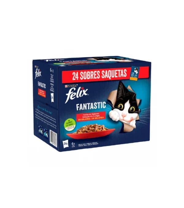 Ração Húmida FELIX Comida Húmida Gato Fantastic Carne 24x85g
