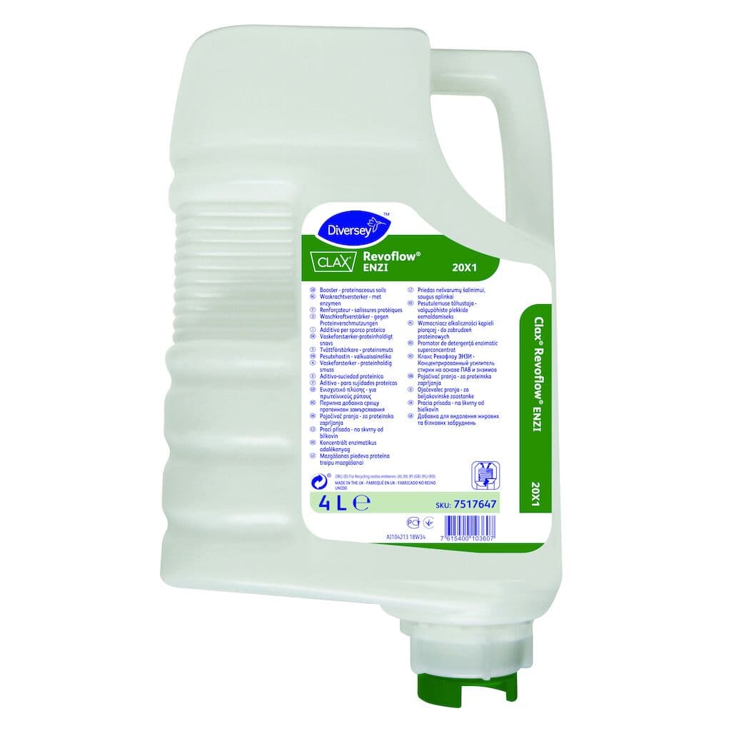 Diversey Clax Revoflow ENZI – Aditivo Enzimático para Lavandaria Profissional com Remoção de Proteínas 4L